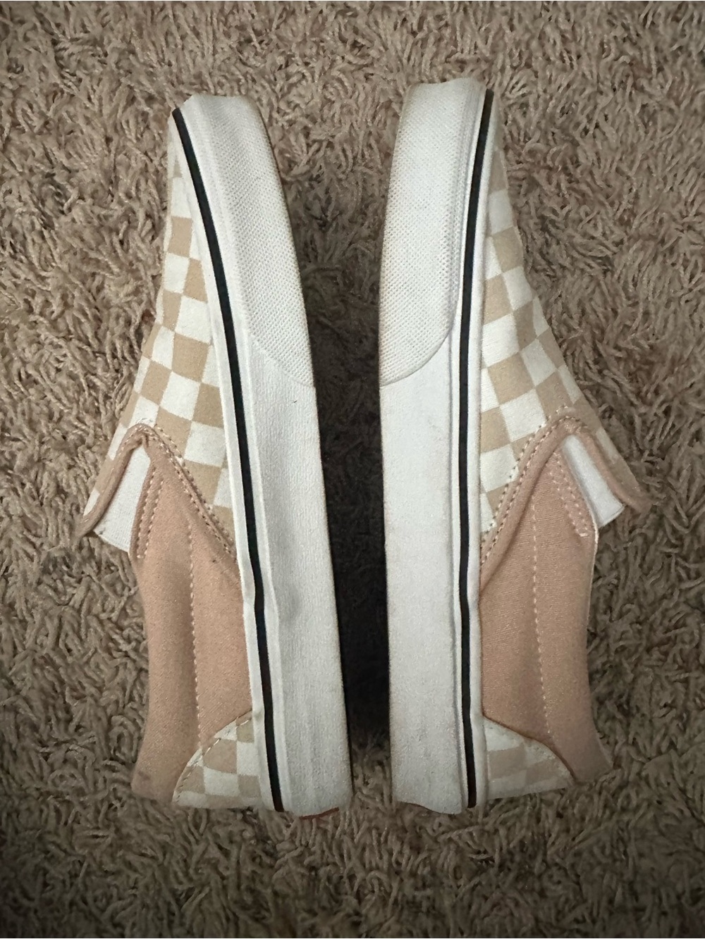 Vans Slip-On Checkerboard Sneakers in Beige and White - Picture 2 of 4
